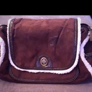 Suede and fur shoulder bag